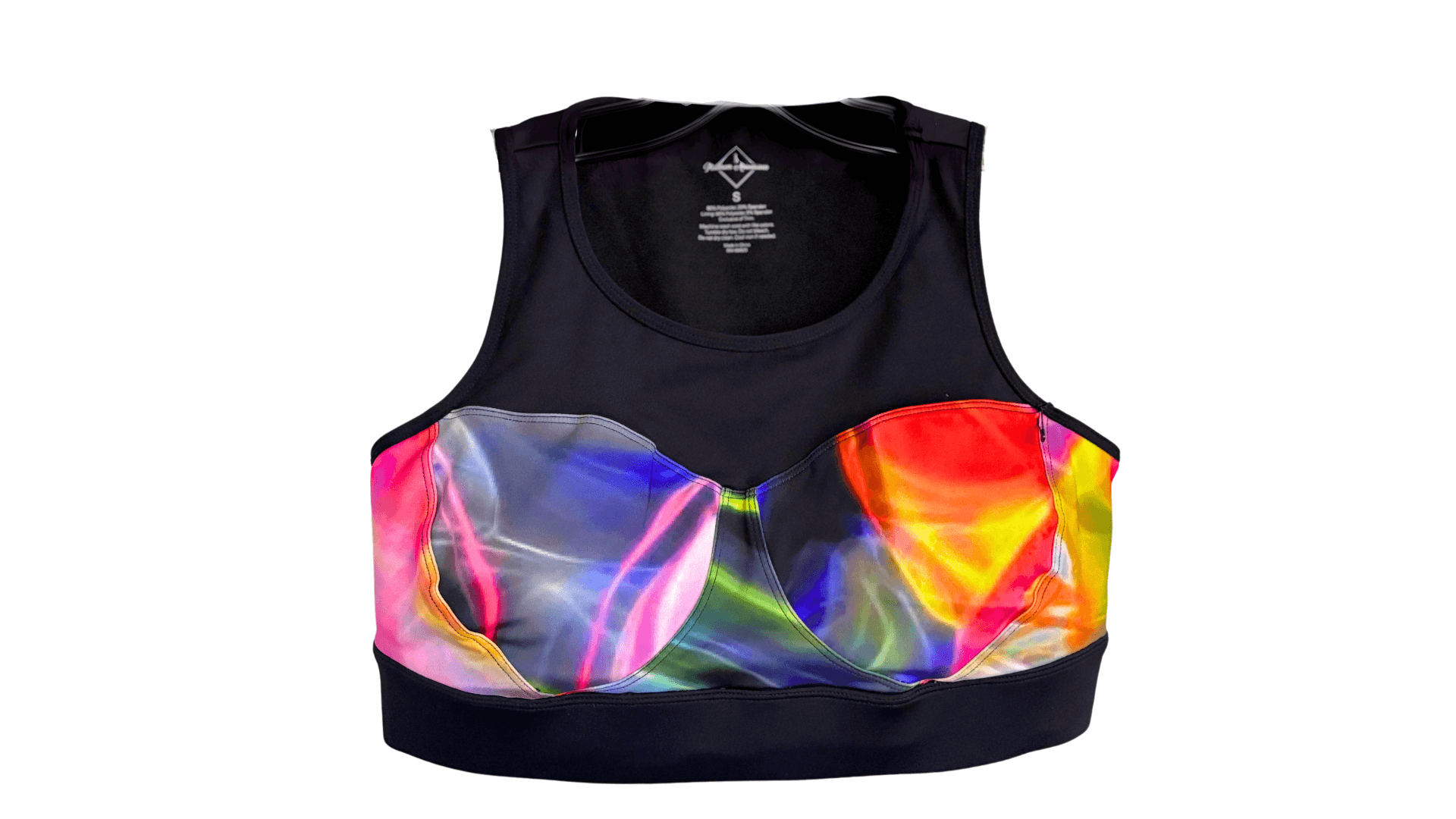 Neon Nirvana Empress Fit Bra with vibrant print, designed for full-busted support during workouts.